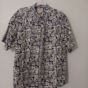 Crossings Button‎ Down Men's Short Sleeve Shirt XL  Blue/Tan/Black/White Pattern